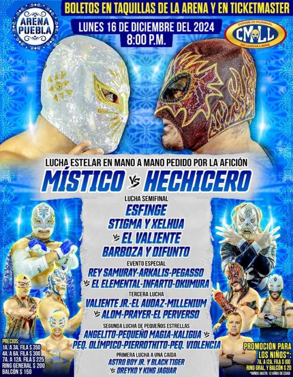 CMLL Lunes Arena Puebla 2024 12 16 Results Wrestlingdata